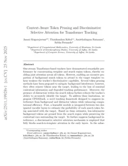 Context-Aware Token Pruning and Discriminative Selective Attention for Transformer Tracking