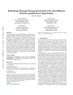 Rethinking Message Passing Neural Networks with Diffusion Distance-guided Stress Majorization