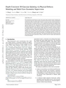 Depth-Consistent 3D Gaussian Splatting via Physical Defocus Modeling and Multi-View Geometric Supervision