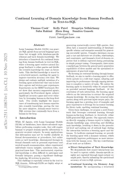 Continual Learning of Domain Knowledge from Human Feedback in Text-to-SQL