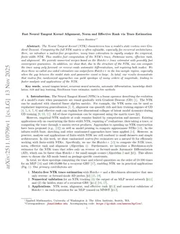 Fast Neural Tangent Kernel Alignment, Norm and Effective Rank via Trace Estimation