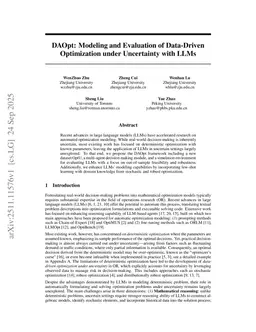 DAOpt: Modeling and Evaluation of Data-Driven Optimization under Uncertainty with LLMs