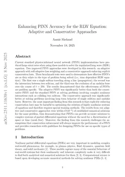 Enhancing PINN Accuracy for the RLW Equation: Adaptive and Conservative Approaches