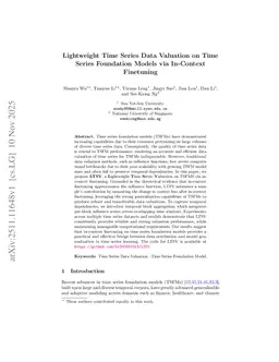 Lightweight Time Series Data Valuation on Time Series Foundation Models via In-Context Finetuning