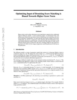 Optimizing Input of Denoising Score Matching is Biased Towards Higher Score Norm
