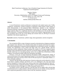 Batch Transformer Architecture: Case of Synthetic Image Generation for Emotion Expression Facial Recognition