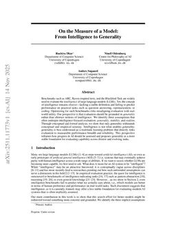 On the Measure of a Model: From Intelligence to Generality
