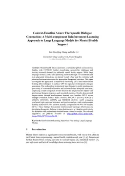 Context-Emotion Aware Therapeutic Dialogue Generation: A Multi-component Reinforcement Learning Approach to Language Models for Mental Health Support
