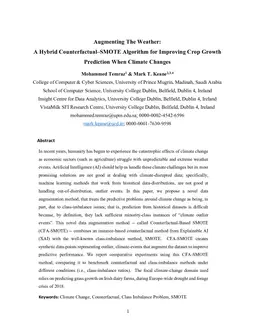 Augmenting The Weather: A Hybrid Counterfactual-SMOTE Algorithm for Improving Crop Growth Prediction When Climate Changes