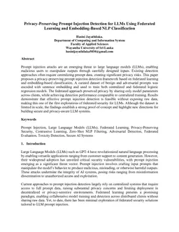 Privacy-Preserving Prompt Injection Detection for LLMs Using Federated Learning and Embedding-Based NLP Classification