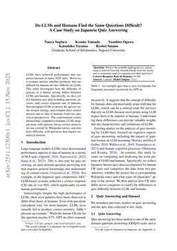 Do LLMs and Humans Find the Same Questions Difficult? A Case Study on Japanese Quiz Answering