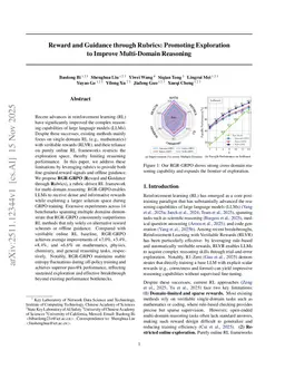 Reward and Guidance through Rubrics: Promoting Exploration to Improve Multi-Domain Reasoning