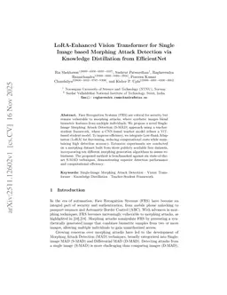LoRA-Enhanced Vision Transformer for Single Image based Morphing Attack Detection via Knowledge Distillation from EfficientNet