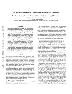 On Robustness of Linear Classifiers to Targeted Data Poisoning