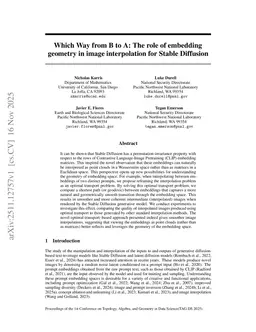 Which Way from B to A: The role of embedding geometry in image interpolation for Stable Diffusion