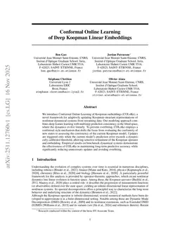 Conformal Online Learning of Deep Koopman Linear Embeddings