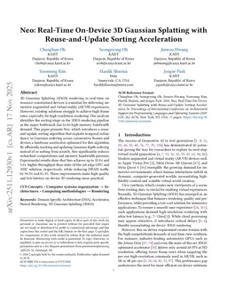 Neo: Real-Time On-Device 3D Gaussian Splatting with Reuse-and-Update Sorting Acceleration