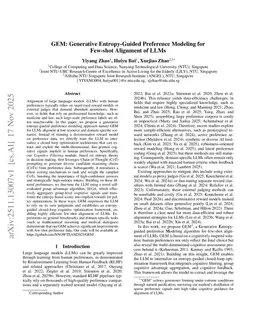 GEM: Generative Entropy-Guided Preference Modeling for Few-shot Alignment of LLMs