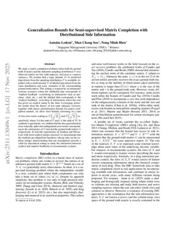 Generalization Bounds for Semi-supervised Matrix Completion with Distributional Side Information