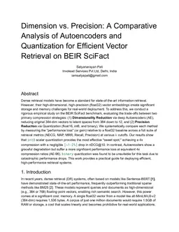 Dimension vs. Precision: A Comparative Analysis of Autoencoders and Quantization for Efficient Vector Retrieval on BEIR SciFact