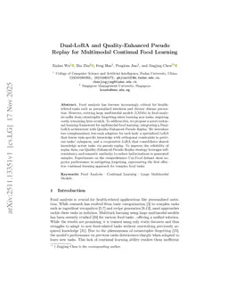 Dual-LoRA and Quality-Enhanced Pseudo Replay for Multimodal Continual Food Learning