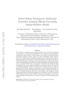 Robust Defense Strategies for Multimodal Contrastive Learning: Efficient Fine-tuning Against Backdoor Attacks