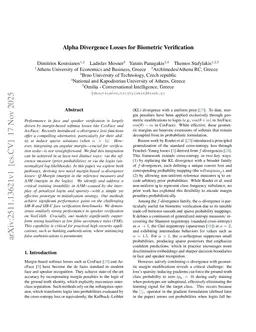 Alpha Divergence Losses for Biometric Verification