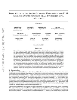 Data Value in the Age of Scaling: Understanding LLM Scaling Dynamics Under Real-Synthetic Data Mixtures
