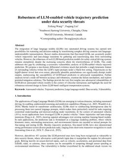 Robustness of LLM-enabled vehicle trajectory prediction under data security threats