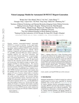Vision-Language Models for Automated 3D PET/CT Report Generation