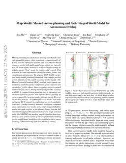 Map-World: Masked Action planning and Path-Integral World Model for Autonomous Driving