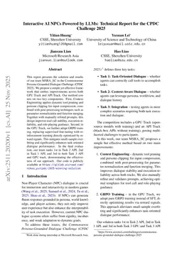 Interactive AI NPCs Powered by LLMs: Technical Report for the CPDC Challenge 2025