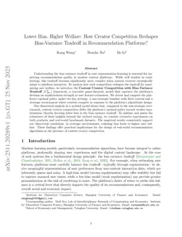 Lower Bias, Higher Welfare: How Creator Competition Reshapes Bias-Variance Tradeoff in Recommendation Platforms?