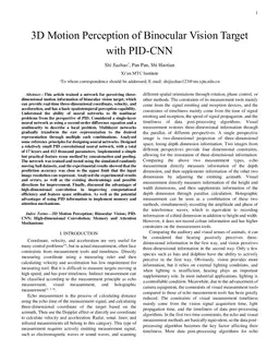3D Motion Perception of Binocular Vision Target with PID-CNN