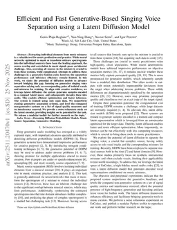 Efficient and Fast Generative-Based Singing Voice Separation using a Latent Diffusion Model
