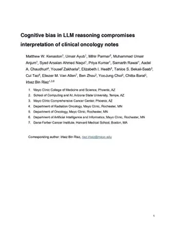 Cognitive bias in LLM reasoning compromises interpretation of clinical oncology notes