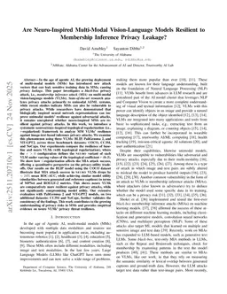 Are Neuro-Inspired Multi-Modal Vision-Language Models Resilient to Membership Inference Privacy Leakage?