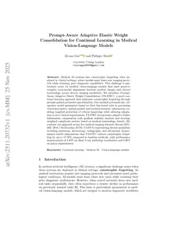 Prompt-Aware Adaptive Elastic Weight Consolidation for Continual Learning in Medical Vision-Language Models