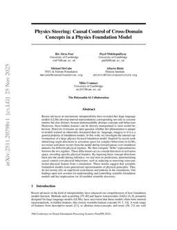 Physics Steering: Causal Control of Cross-Domain Concepts in a Physics Foundation Model