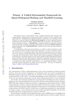 Primal: A Unified Deterministic Framework for Quasi-Orthogonal Hashing and Manifold Learning