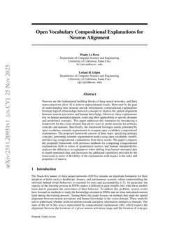 Open Vocabulary Compositional Explanations for Neuron Alignment