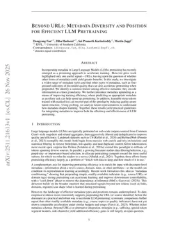 Beyond URLs: Metadata Diversity and Position for Efficient LLM Pretraining