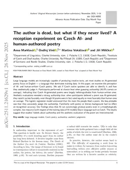 The author is dead, but what if they never lived? A reception experiment on Czech AI- and human-authored poetry