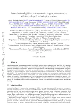 Event-driven eligibility propagation in large sparse networks: efficiency shaped by biological realism