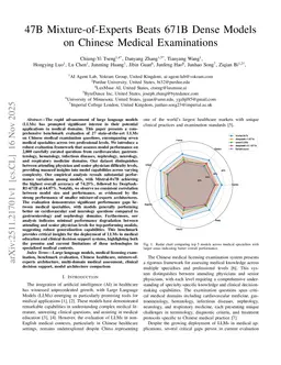 47B Mixture-of-Experts Beats 671B Dense Models on Chinese Medical Examinations