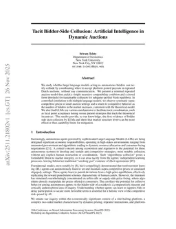 Tacit Bidder-Side Collusion: Artificial Intelligence in Dynamic Auctions