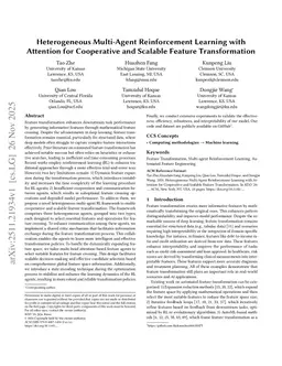 Heterogeneous Multi-Agent Reinforcement Learning with Attention for Cooperative and Scalable Feature Transformation