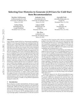 Selecting User Histories to Generate LLM Users for Cold-Start Item Recommendation