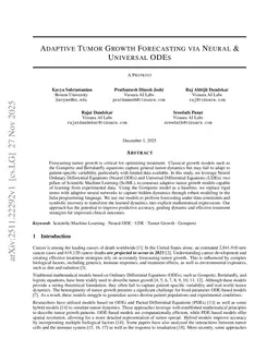 Adaptive tumor growth forecasting via neural & universal ODEs