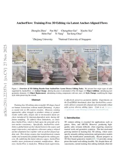 AnchorFlow: Training-Free 3D Editing via Latent Anchor-Aligned Flows